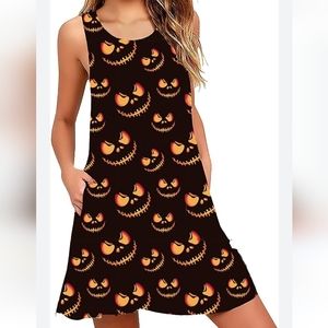 Halloween Pumpkin Print Sleeveless Dress